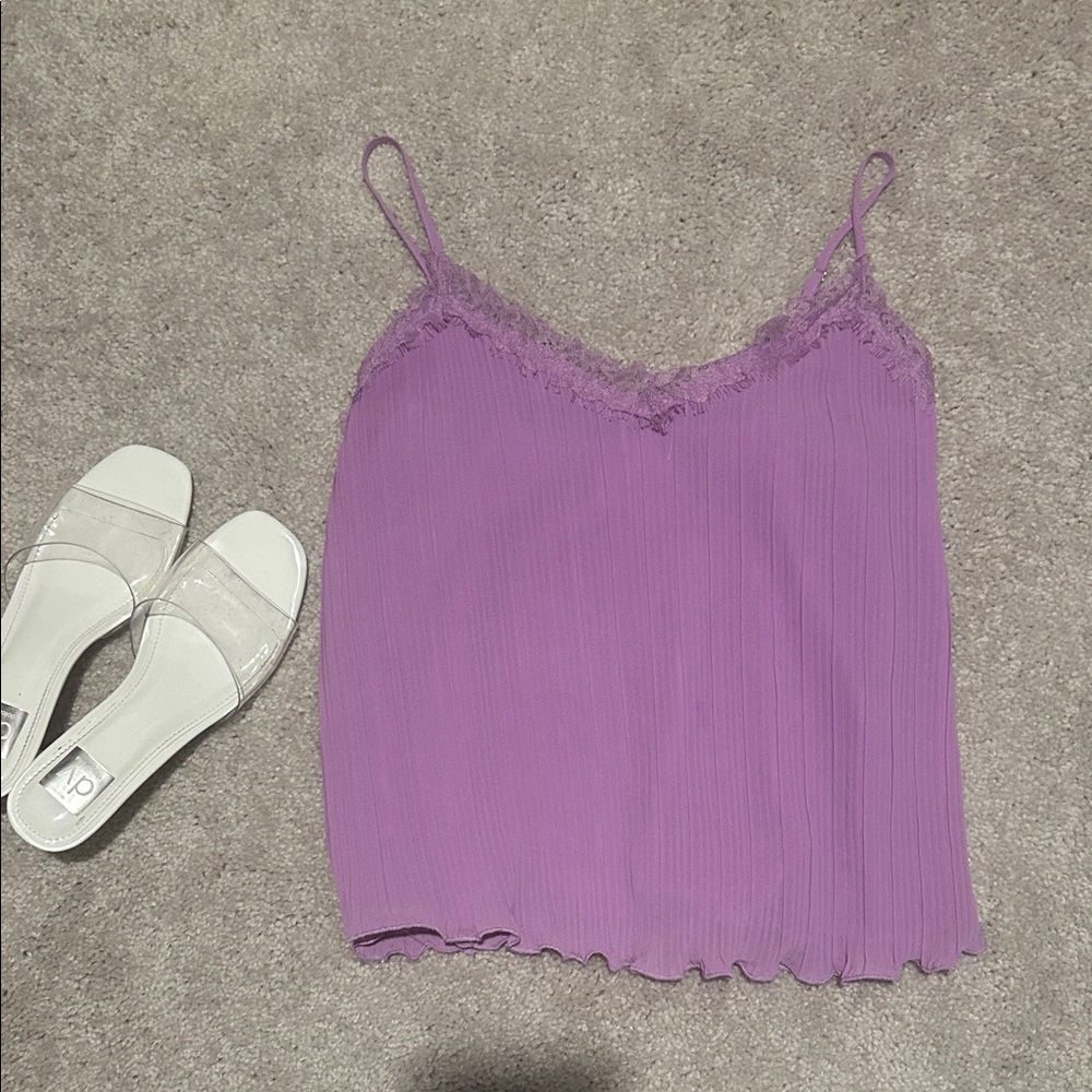 Lush Lavender Lace-Trim Pleated Cami